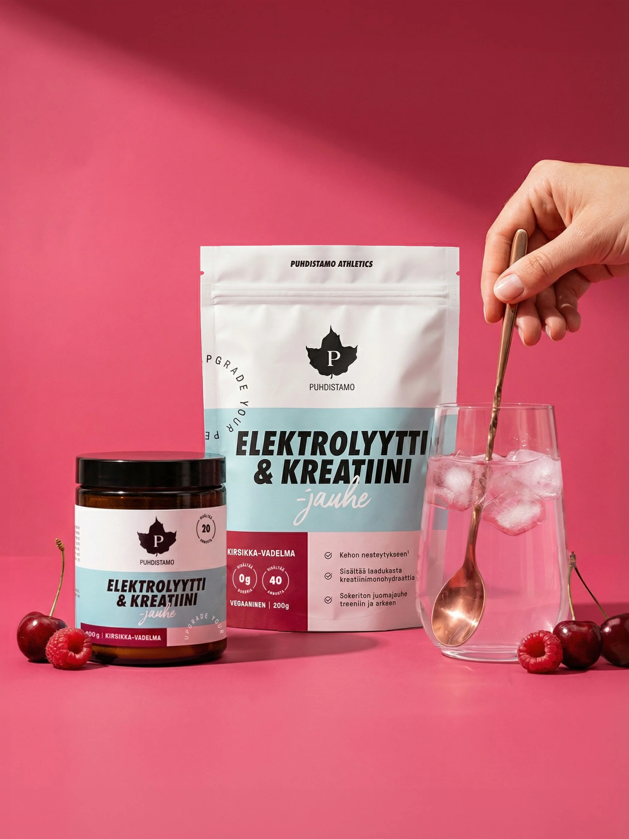 Elektrolyytti & Kreatiini -jauhe Kirsikka-Vadelma 200 g - Image 4